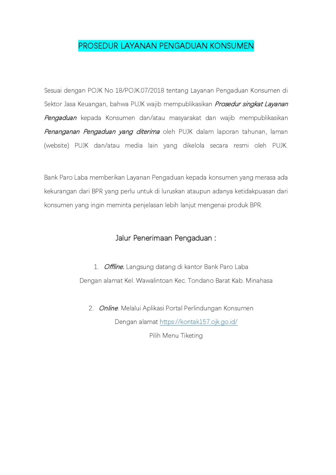 Prosedur Layanan Pengaduan Konsumen